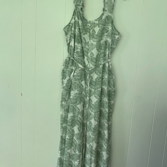 P. Cill Island In The Sun Linen Viscose Jumpsuit Green Leaf Print Size XL - Picture 6 of 16